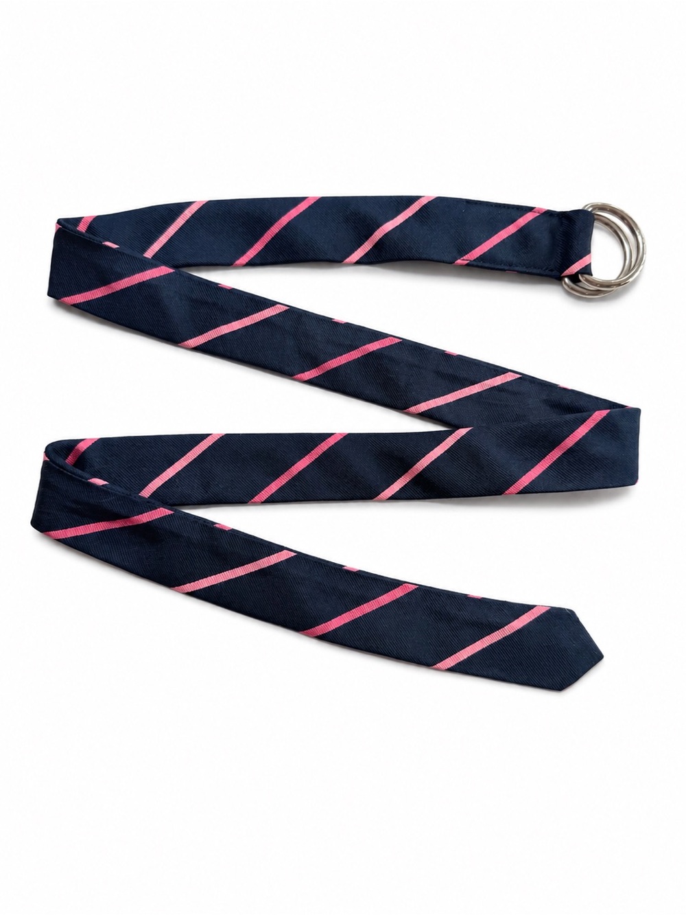 J Crew Navy Blue Pink Silk Tie Belt Womens Size M/L